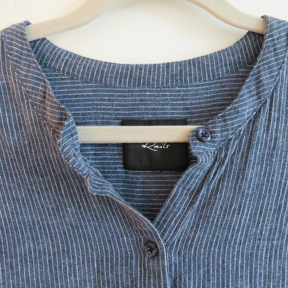 RAILS Juliette Salem Stripe Blue Linen Blend Tunic Mini Ruffle Dress - Size M - Picture 10 of 16